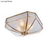 Square Flush Mount Traditionary Water Glass Ceiling Light Fixture - Brass Finish Ideal For Bedrooms