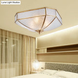 Square Flush Mount Traditionary Water Glass Ceiling Light Fixture - Brass Finish Ideal For Bedrooms