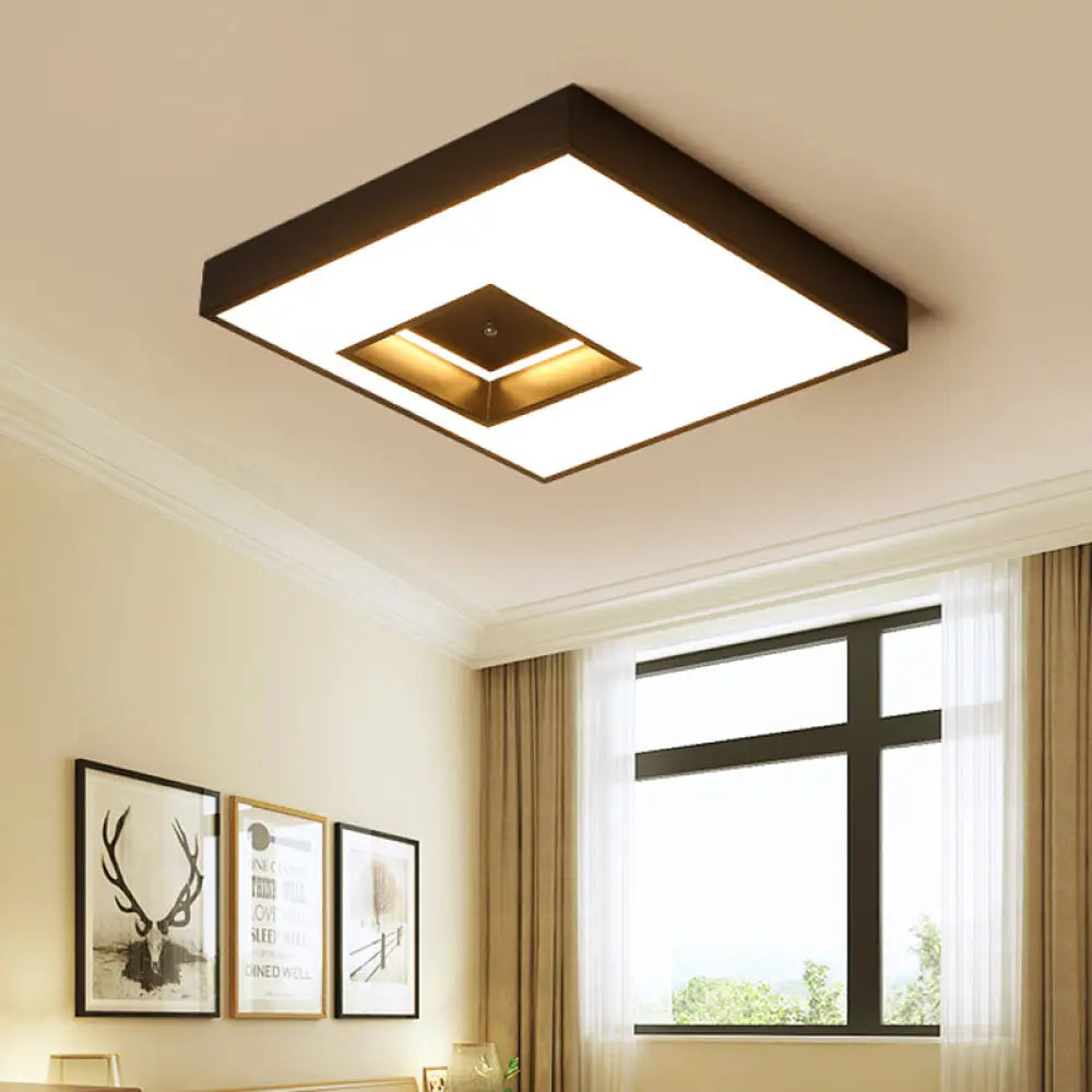 Square Flush Pendant Light - Modern Led Acrylic Ceiling Mount In Black/White Black / 18’ White