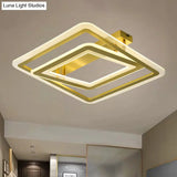 Square Frame Flush Mount Lamp Simple Metal Led Bedroom Light In Gold - 16’/19.5