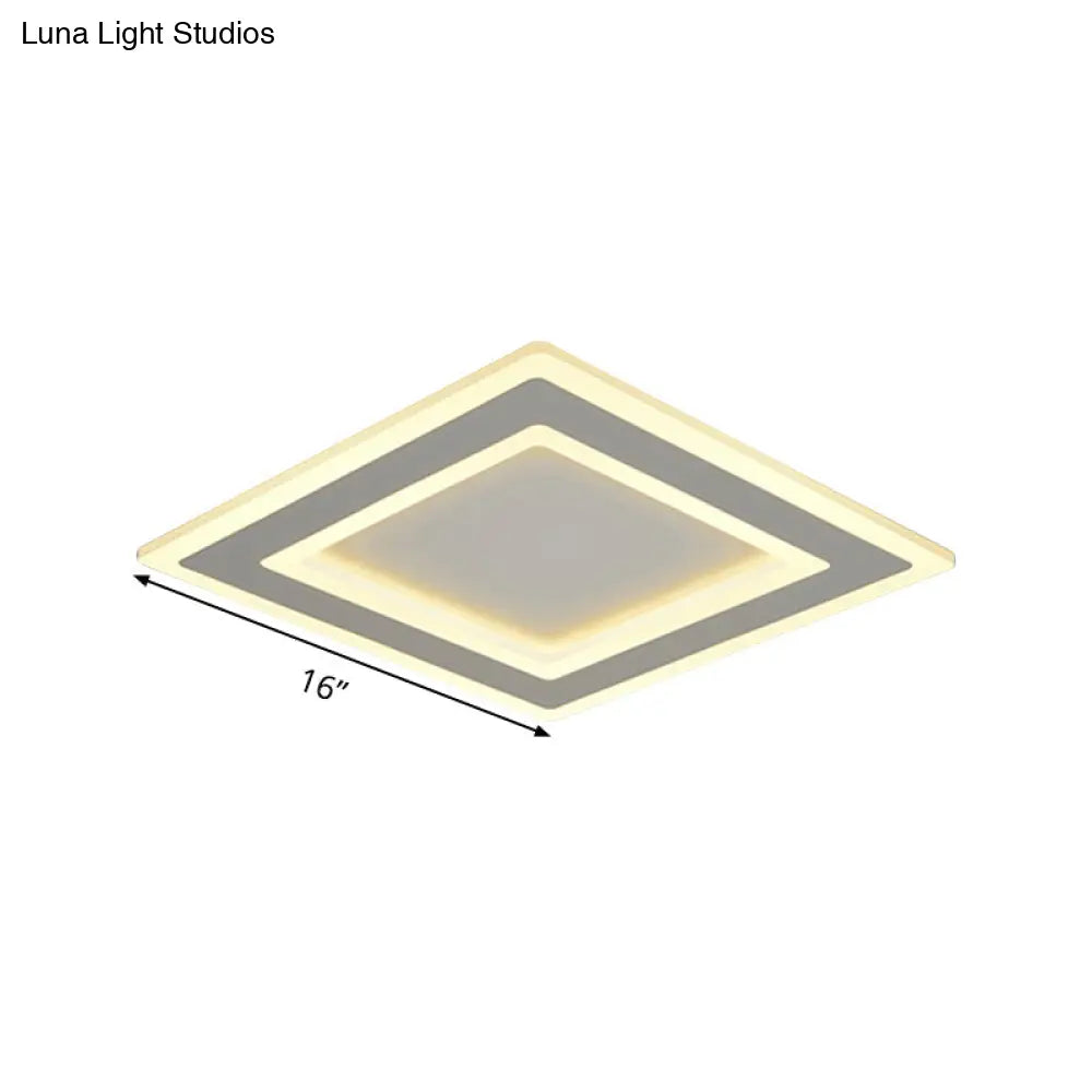 Square Frame Led Ceiling Lamp In Metallic Finish - Minimalist Bedroom Flush Lighting (Warm/White