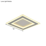 Square Frame Led Ceiling Lamp In Metallic Finish - Minimalist Bedroom Flush Lighting (Warm/White