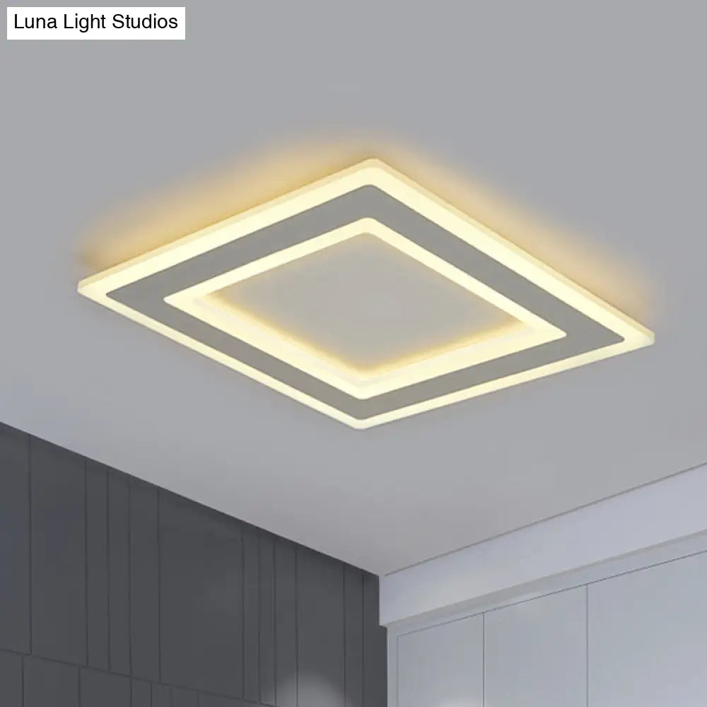 Square Frame Led Ceiling Lamp In Metallic Finish - Minimalist Bedroom Flush Lighting (Warm/White