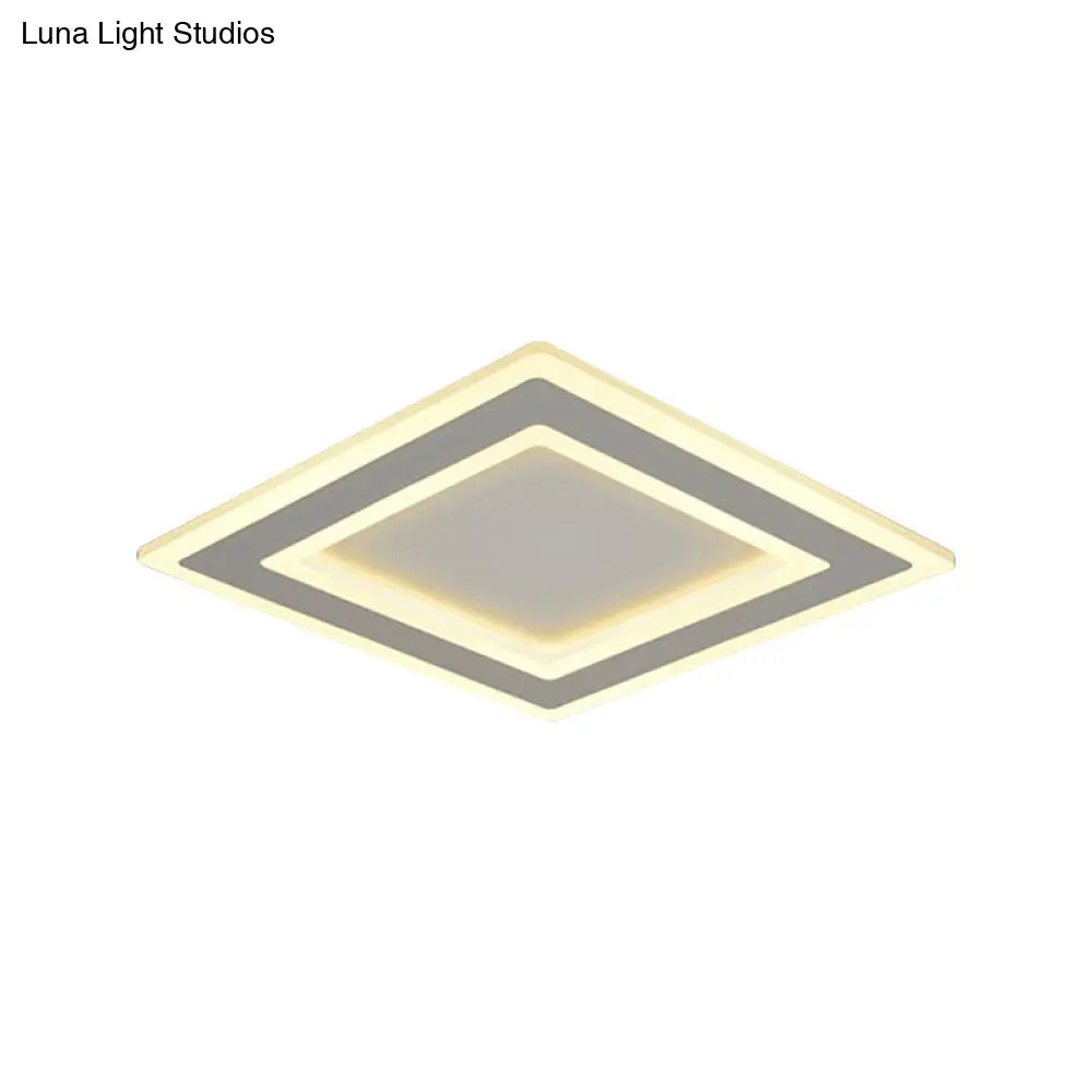Square Frame Led Ceiling Lamp In Metallic Finish - Minimalist Bedroom Flush Lighting (Warm/White