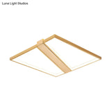 Square Gold Metal Flush Mount Ceiling Light For Modern Bedroom - 18’/23.5’ W Led Warm/White