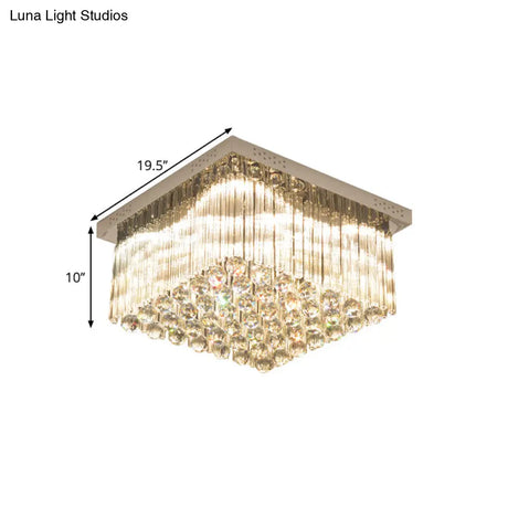 Square Led Close To Ceiling Lamp - Simplicity Crystal Rod And Ball Chrome Warm/White Light