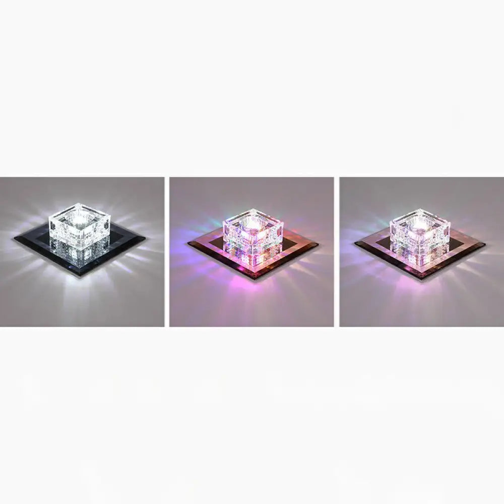 Square Led Crystal Ceiling Light - Modern Flushmount For Hallways Black / Rgb And White Color