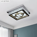 Square Led Crystal Ceiling Mounted Light In Chrome With Clover Pattern - Modern Simplicity Design