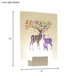 Square Led Wall Mount Light In Simple Style - Purple/Pink/Yellow With Deer/Blossom/Tree Pattern For