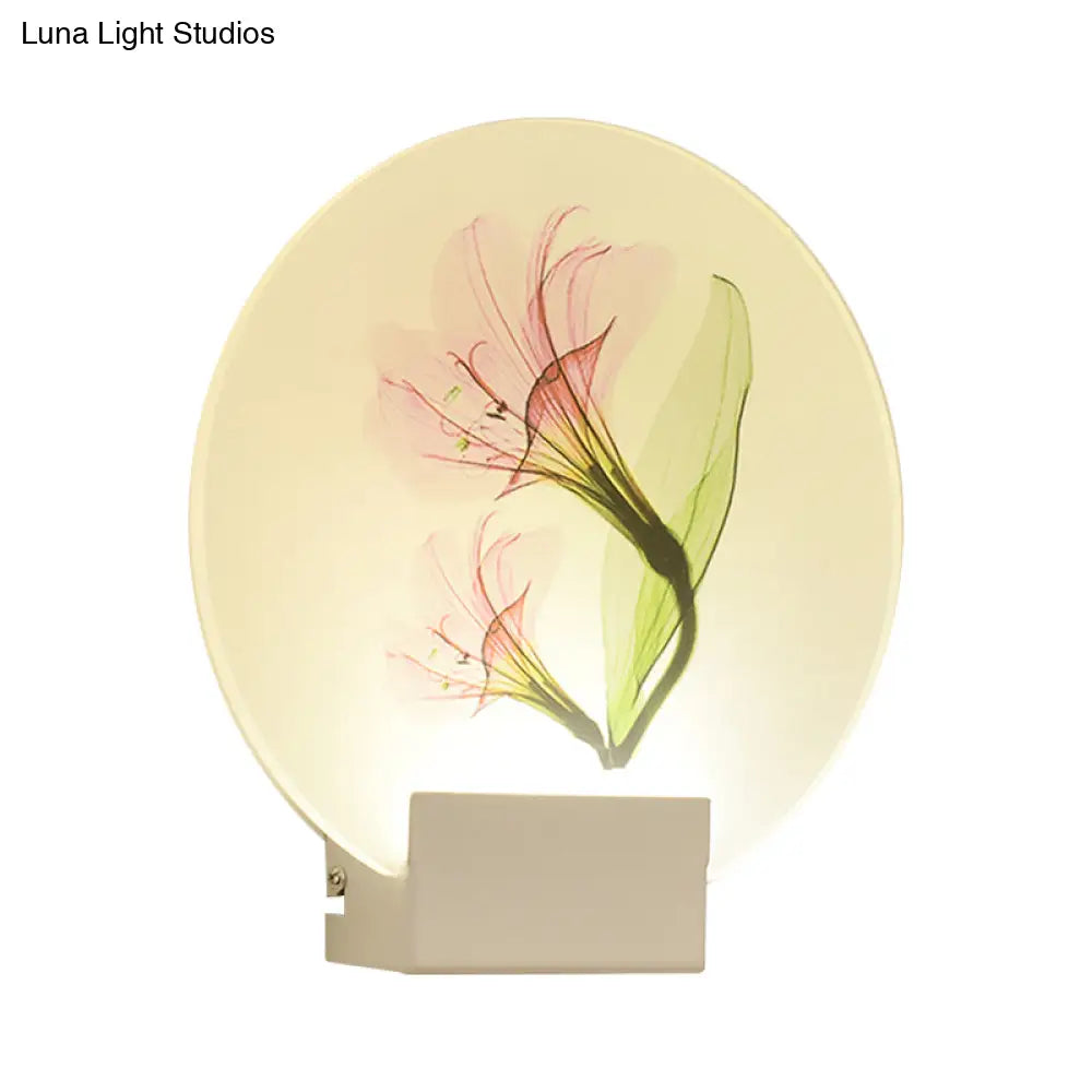 Square Led Wall Mount Light In Simple Style - Purple/Pink/Yellow With Deer/Blossom/Tree Pattern For