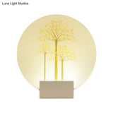 Square Led Wall Mount Light In Simple Style - Purple/Pink/Yellow With Deer/Blossom/Tree Pattern For