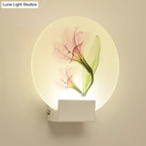 Square Led Wall Mount Light In Simple Style - Purple/Pink/Yellow With Deer/Blossom/Tree Pattern For