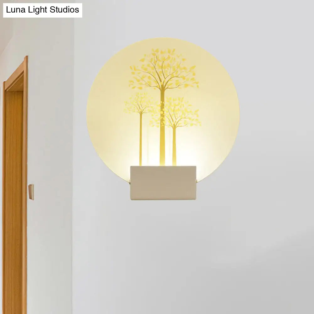 Square Led Wall Mount Light In Simple Style - Purple/Pink/Yellow With Deer/Blossom/Tree Pattern For