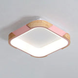 Square Macaron Flush Light Grey/White/Pink Wood Led Ceiling Fixture Warm/White 14/18/24 Wide