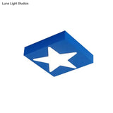 Square Metal Flush Ceiling Light With Star Design - Modern Lighting For Kid’s Bedroom