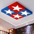 Square Metal Flush Ceiling Light With Star Design - Modern Lighting For Kid’s Bedroom Blue / White