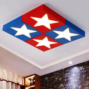 Square Metal Flush Ceiling Light With Star Design - Modern Lighting For Kid’s Bedroom Blue / White