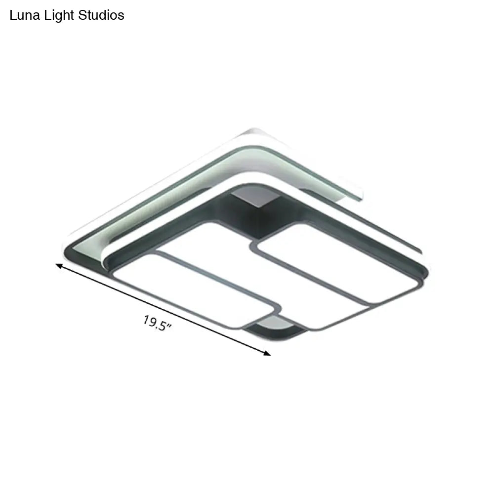 Square Metal Flush Led Black Ceiling Light - Remote Controlled Stepless Dimming 16’/19.5’ Width
