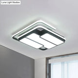 Square Metal Flush Led Black Ceiling Light - Remote Controlled Stepless Dimming 16’/19.5’ Width