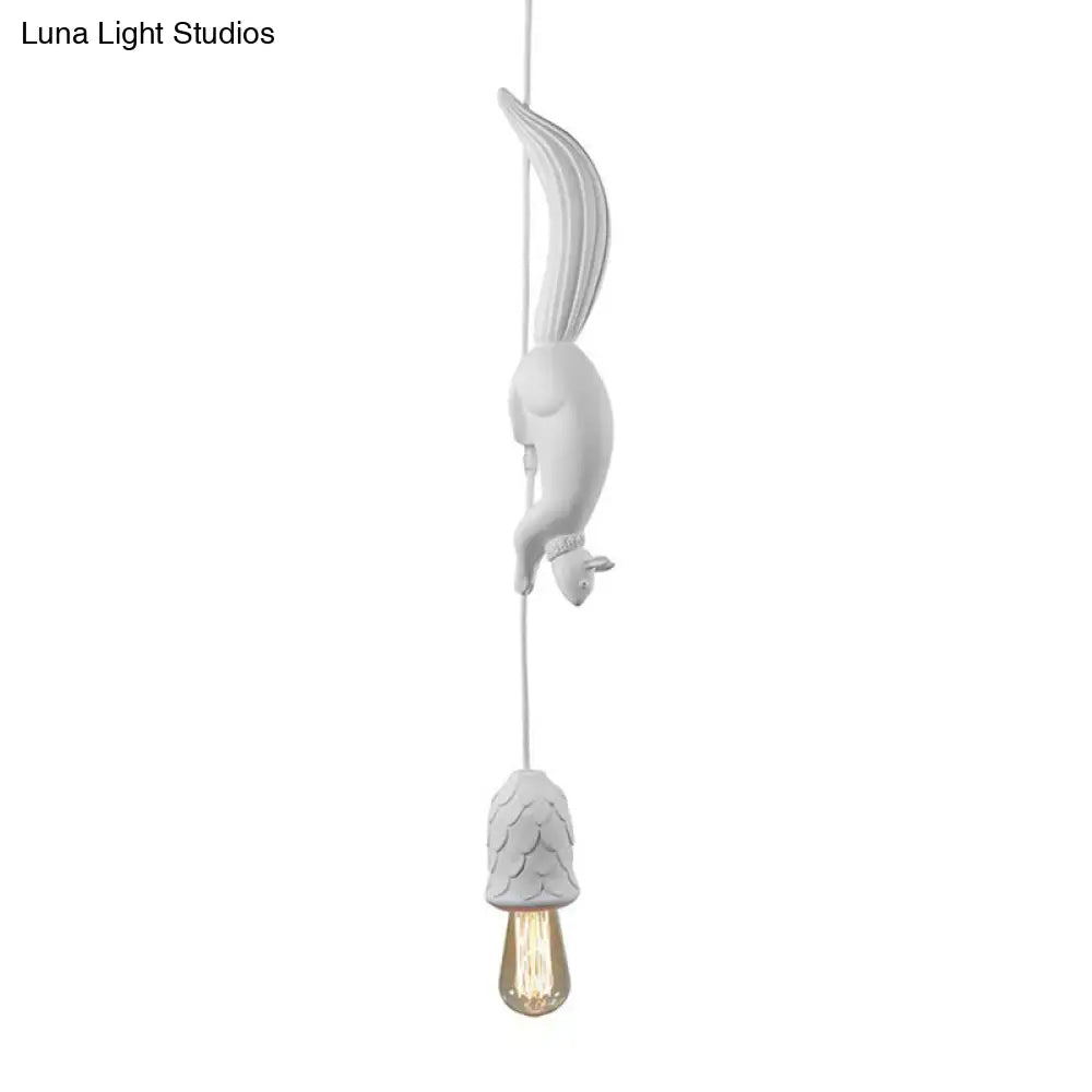 Squirrel And Pinecone Pendant Lamp: Resin Hanging Light Fixture - 1 Head Dining Room Decor