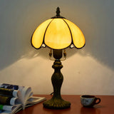 Stained Art Glass Dome Table Lamp - Unique Nightstand Lighting For Living Room Décor Fluorescent