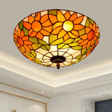 Stained Art Glass Flush Mount Ceiling Light With Traditional Bowl Shade Orange / 16’