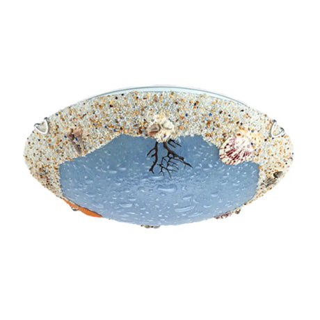 Stained Art Glass Flush Mount Lamp - Kids Style Led Ceiling Light For Bedroom Blue / White