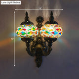 Stained Glass Ball Wall Sconce With Dual Head - Traditional Mount Light In White/Yellow/Sky Blue