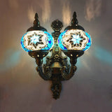 Stained Glass Ball Wall Sconce With Dual Head - Traditional Mount Light In White/Yellow/Sky Blue