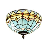 Stained Glass Bowl Flush Mount Ceiling Light - Lodge Style 1/2/4 Blue/Light Blue