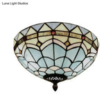 Stained Glass Bowl Flush Mount Ceiling Light - Lodge Style 1/2/4 Blue/Light Blue 12’/16’/19.5’ Width