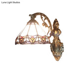 Stained Glass Cone Wall Mount Sconce Light - Tiffany Inspired Design For Bedroom