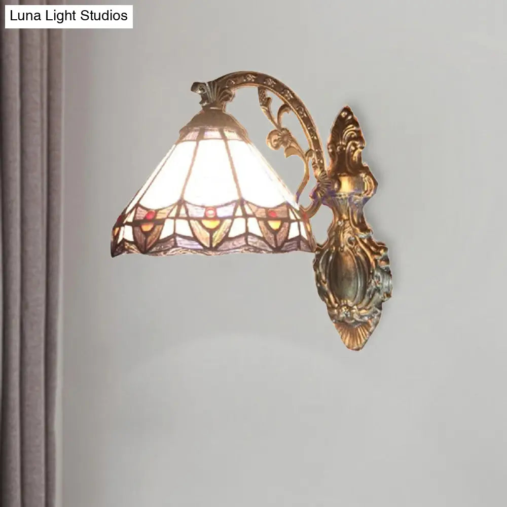 Stained Glass Cone Wall Mount Sconce Light - Tiffany Inspired Design For Bedroom