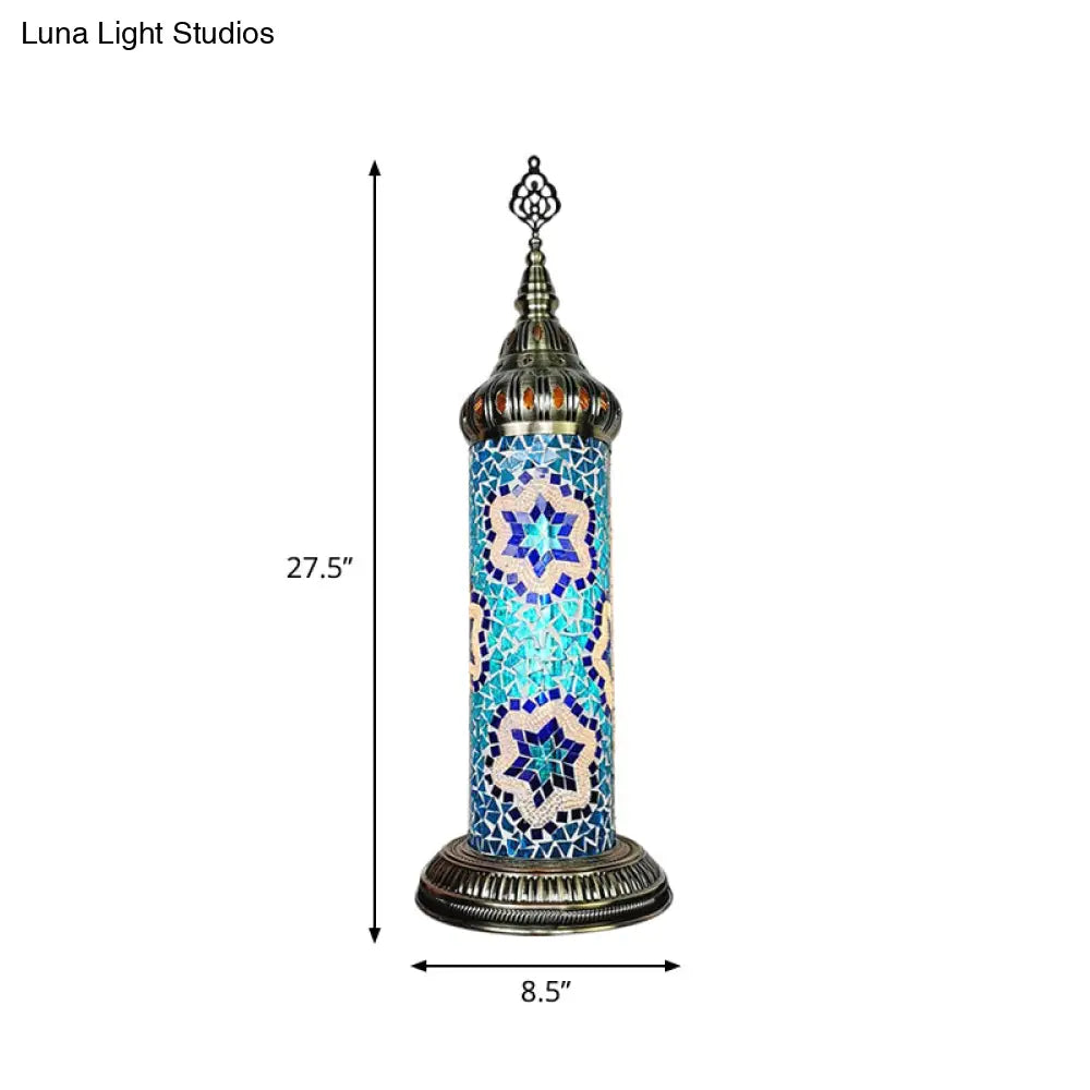 Stained Glass Cylinder Bedroom Table Lamp With Led Night Light - Traditional Design In