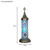 Stained Glass Cylinder Bedroom Table Lamp With Led Night Light - Traditional Design In