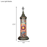 Stained Glass Cylinder Bedroom Table Lamp With Led Night Light - Traditional Design In