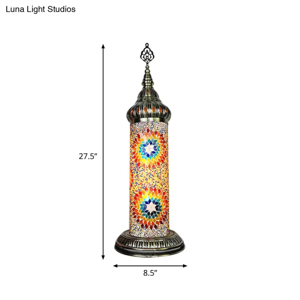 Stained Glass Cylinder Bedroom Table Lamp With Led Night Light - Traditional Design In