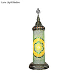 Stained Glass Cylinder Bedroom Table Lamp With Led Night Light - Traditional Design In