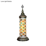 Stained Glass Cylinder Bedroom Table Lamp With Led Night Light - Traditional Design In
