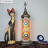 Stained Glass Cylinder Bedroom Table Lamp With Led Night Light - Traditional Design In