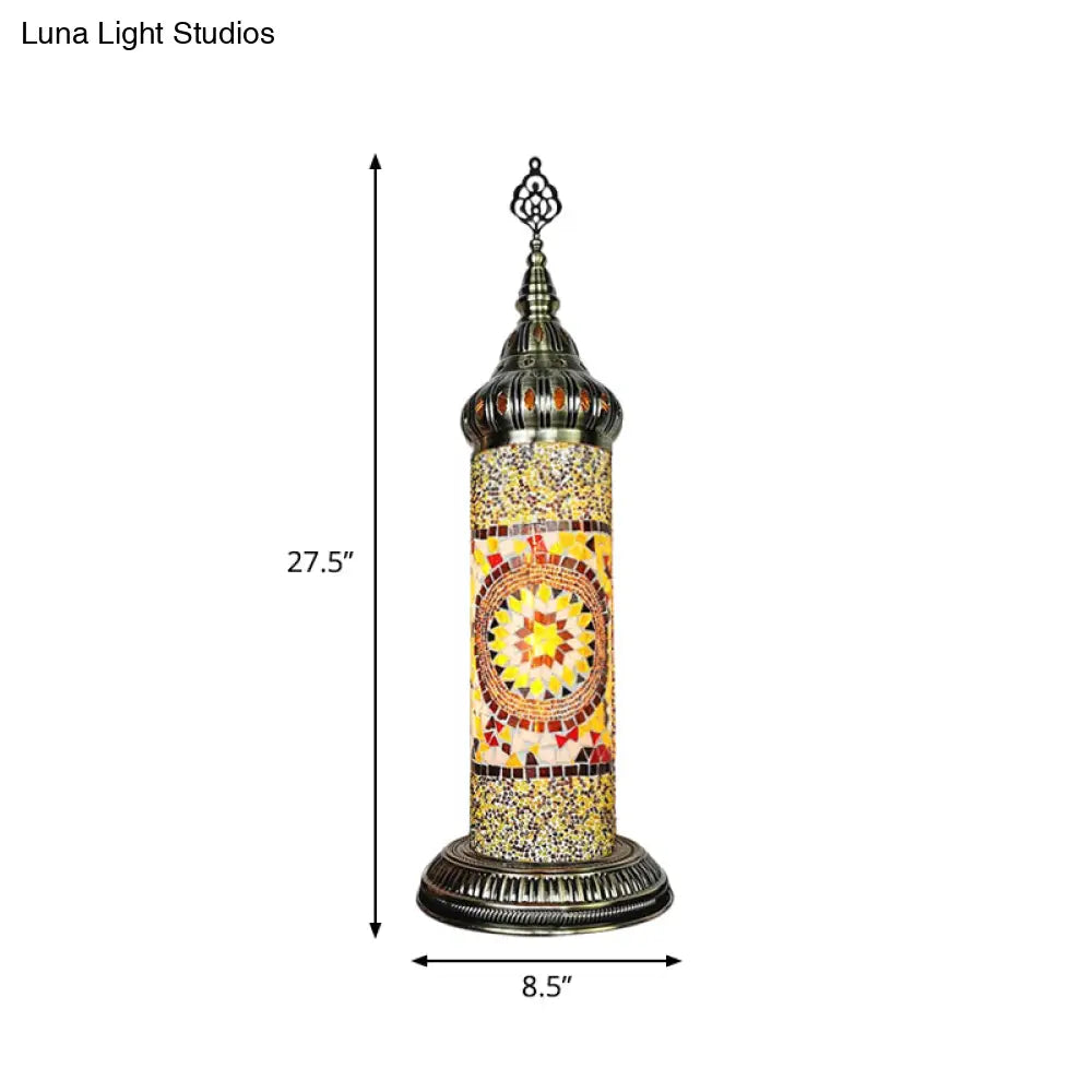 Stained Glass Cylinder Bedroom Table Lamp With Led Night Light - Traditional Design In