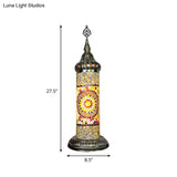 Stained Glass Cylinder Bedroom Table Lamp With Led Night Light - Traditional Design In
