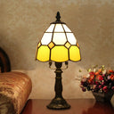 Stained Glass Dome Night Light - Artistic Mission Style Beige/Yellow/Orange Grid Pattern Ideal