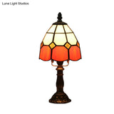 Stained Glass Dome Night Light - Artistic Mission Style Beige/Yellow/Orange Grid Pattern Ideal