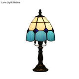Stained Glass Dome Night Light - Artistic Mission Style Beige/Yellow/Orange Grid Pattern Ideal