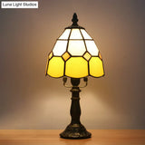 Stained Glass Dome Night Light - Artistic Mission Style Beige/Yellow/Orange Grid Pattern Ideal