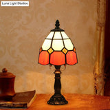 Stained Glass Dome Night Light - Artistic Mission Style Beige/Yellow/Orange Grid Pattern Ideal