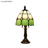 Stained Glass Dome Night Light - Artistic Mission Style Beige/Yellow/Orange Grid Pattern Ideal