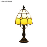 Stained Glass Dome Night Light - Artistic Mission Style Beige/Yellow/Orange Grid Pattern Ideal