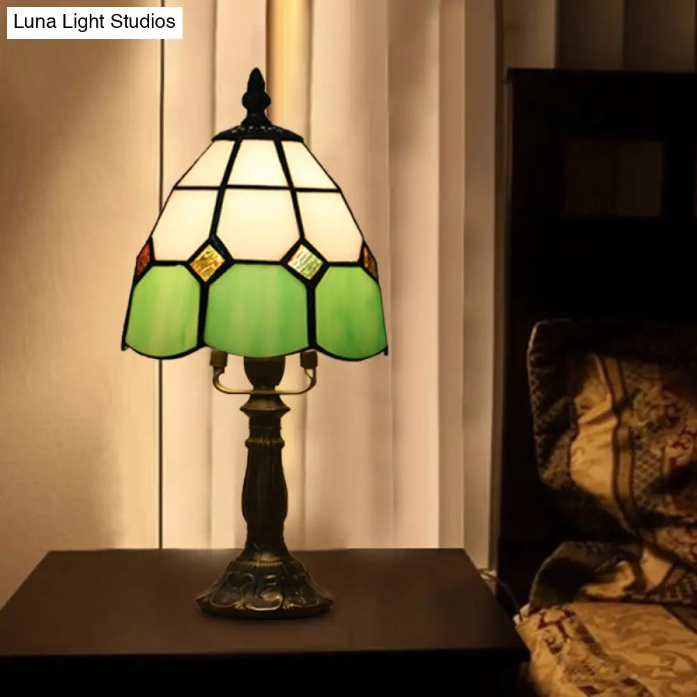 Stained Glass Dome Night Light - Artistic Mission Style Beige/Yellow/Orange Grid Pattern Ideal